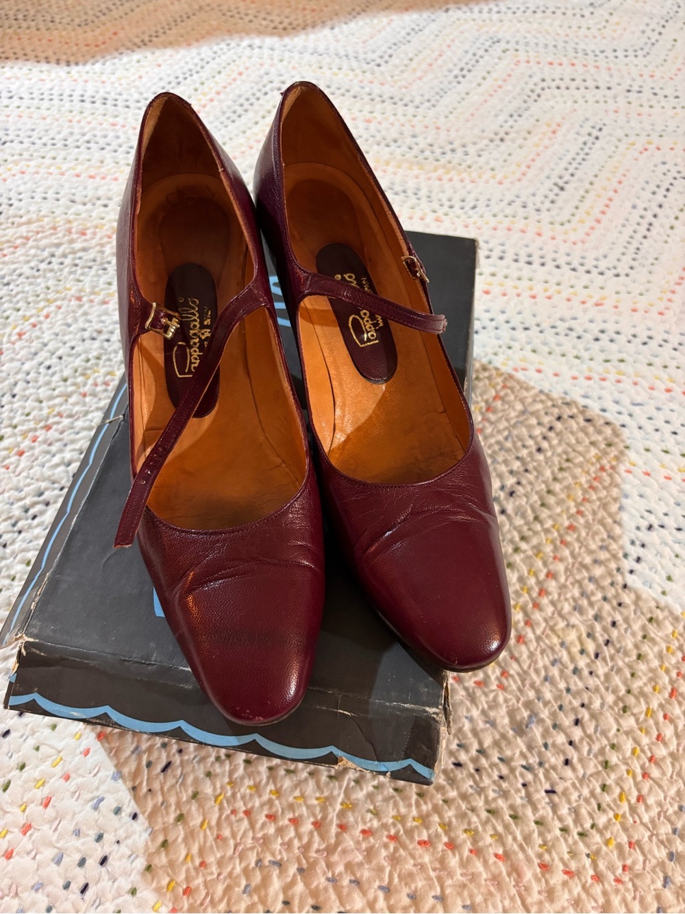 Vintage Pappagallo Wine Burgundy Leather Mary Jane Heels with Ankle Strap